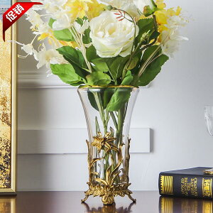 歐式美式水晶玻璃配銅高檔奢華軟裝家居飾品透明客廳花瓶花器花插