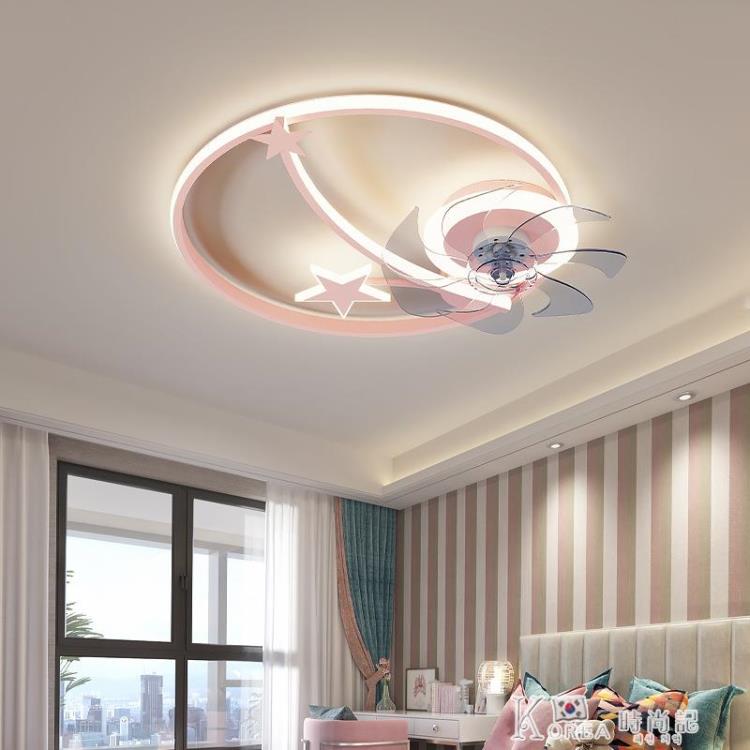 北欧时尚卧室房间风扇灯客厅餐厅超薄灯扇一体隐形静音吸顶电扇灯【摩可美家】