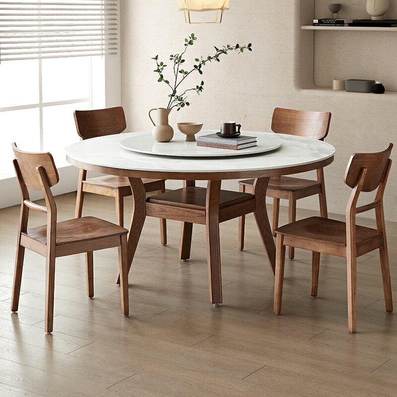 北歐實木 原木圓形 餐桌 椅組合 簡約現代圓桌 小戶型 家用 飯桌