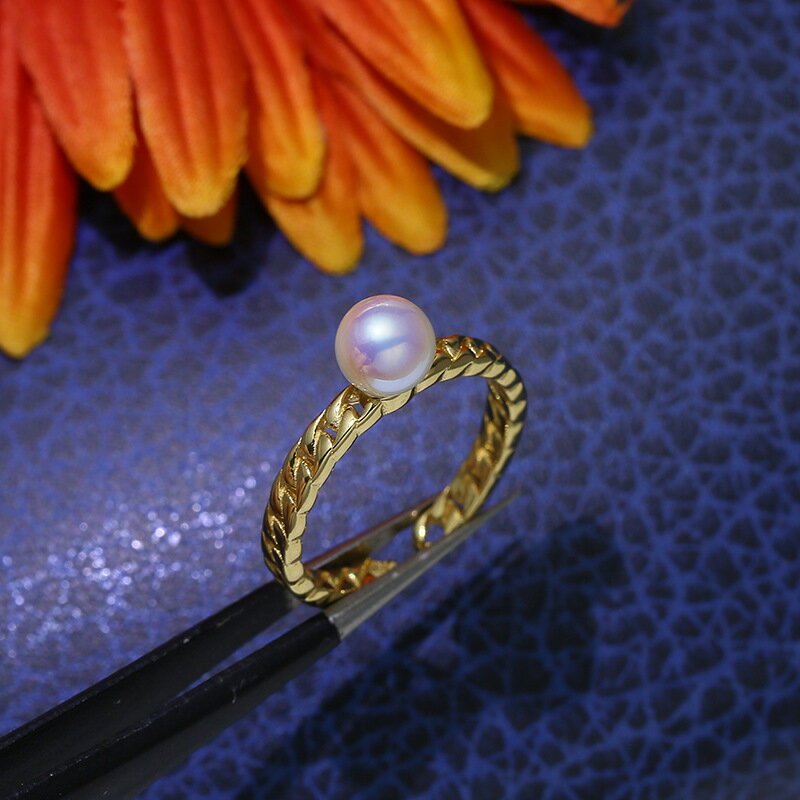DIY配件 S925純銀簡約鏤空珍珠玉石戒指指環空托手工戒托銀飾材料