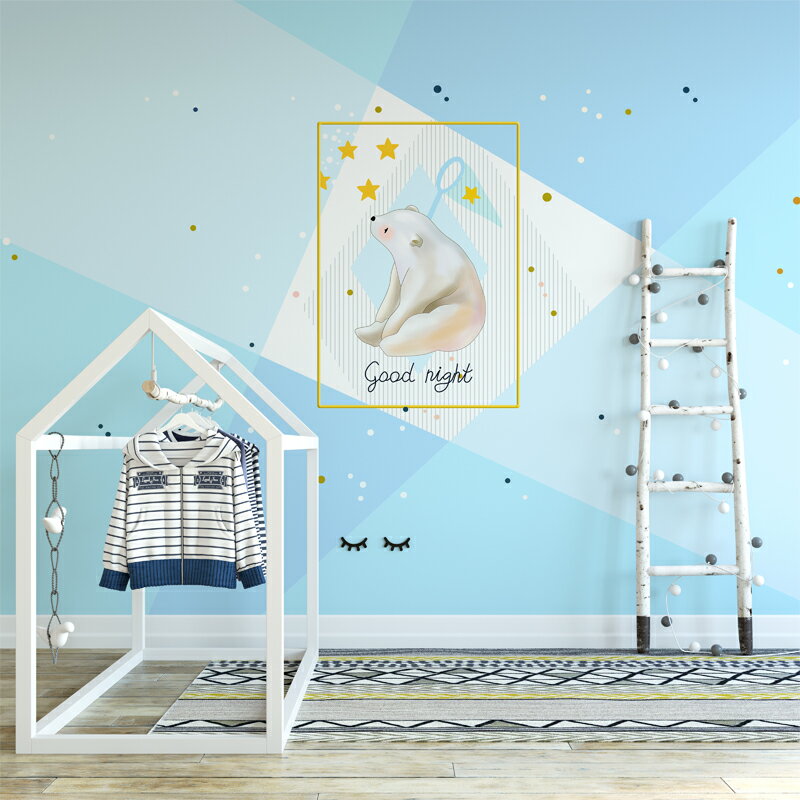 北歐風兒童房星空壁紙男孩房間北極熊墻壁畫女孩臥室裝飾定制墻紙