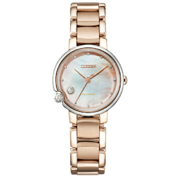CITIZEN 星辰錶 EW5588-81Y 星辰 光動能 L系列白蝶貝(2顆鑽石)櫻花粉紅 玫瑰金/粉面 27mm｜樂天全館特惠中★指定刷卡回饋10%