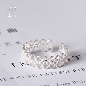韓國s925銀蕾絲邊時尚氣質純銀食指開口戒指女活口可調節指環
