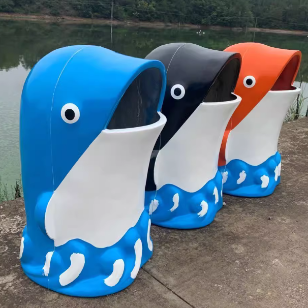 戶外卡通海豚垃圾桶學校幼兒園遊樂場可愛卡通大號垃圾桶玻璃鋼果
