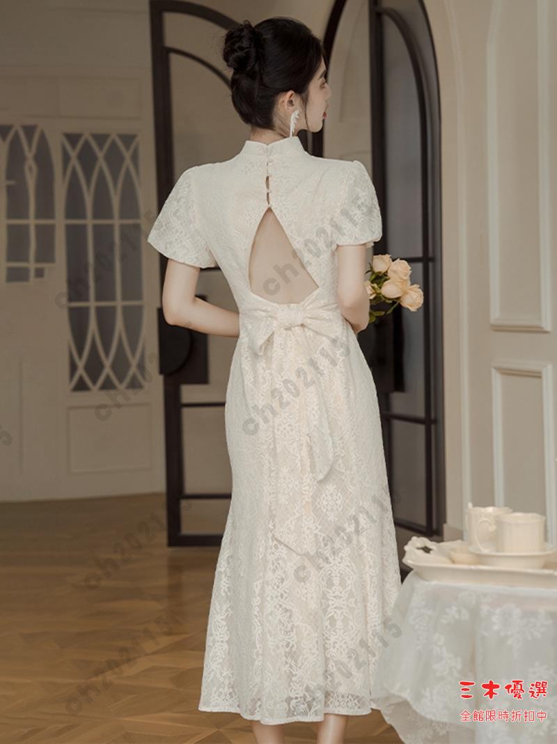 尾牙禮服 洋裝 新中式絕美夏季新款年輕款改良設計感旗袍禮服訂婚連衣裙女裝2024交換禮物 三木優選
