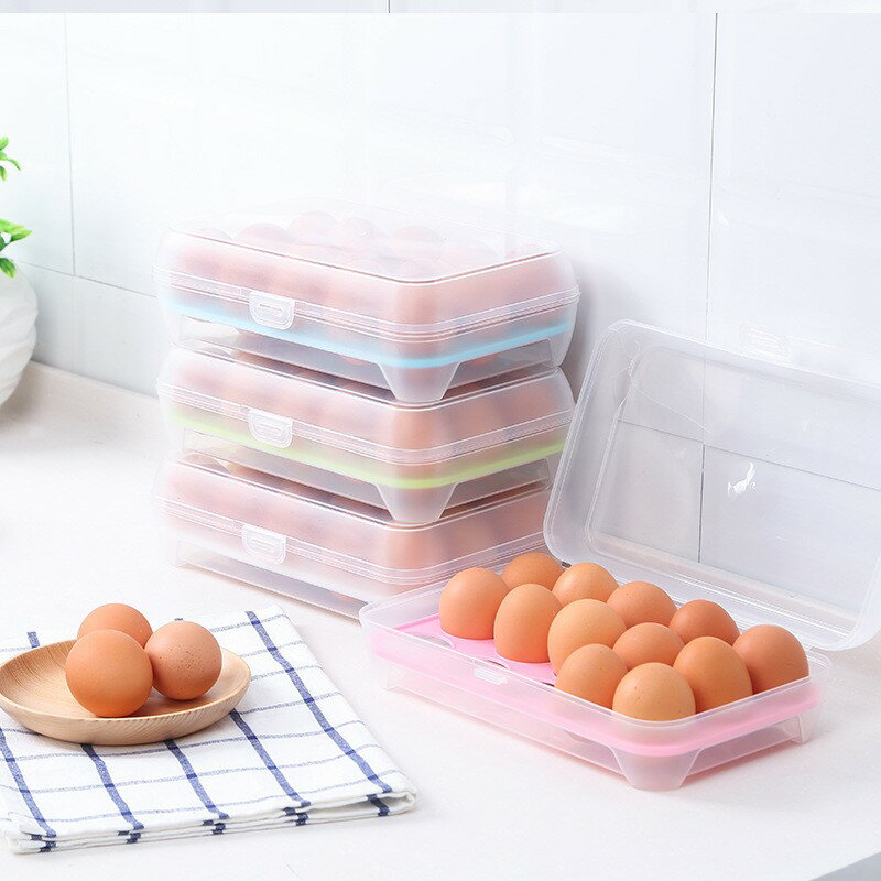 廚房用品冰箱雞蛋保鮮盒 15格便攜野餐雞蛋收納盒 塑料雞蛋盒