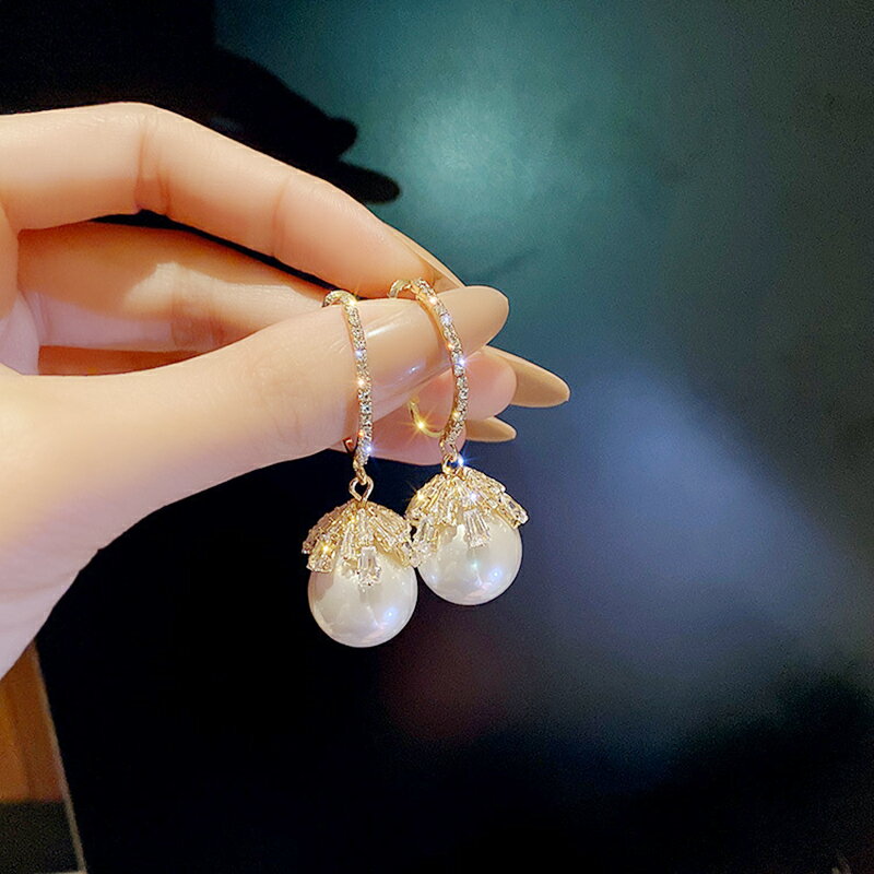 925銀針鋯石珍珠耳環女法式復古高級感耳墜韓國ins時尚氣質耳飾品