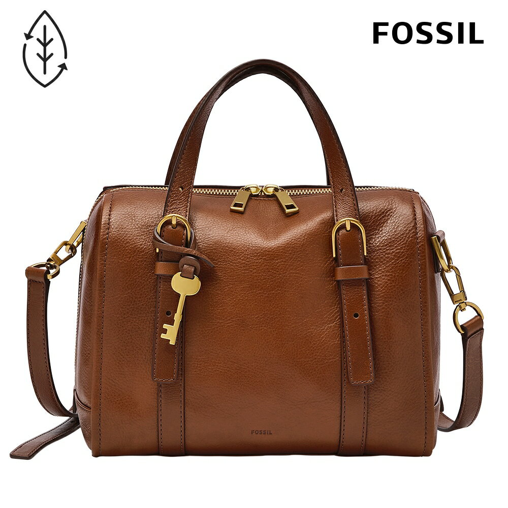 送禮首選★FOSSIL Carlie 真皮波士頓包-咖啡色ZB1772200【美國時尚品牌】 附防塵袋+提袋【全館滿額折價★FOSSIL全系列包夾送美妝蛋】