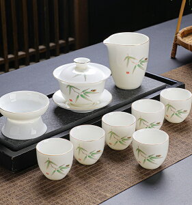 羊脂玉白瓷功夫茶具套裝家用蓋碗陶瓷旅行包便攜收納禮盒茶杯新款