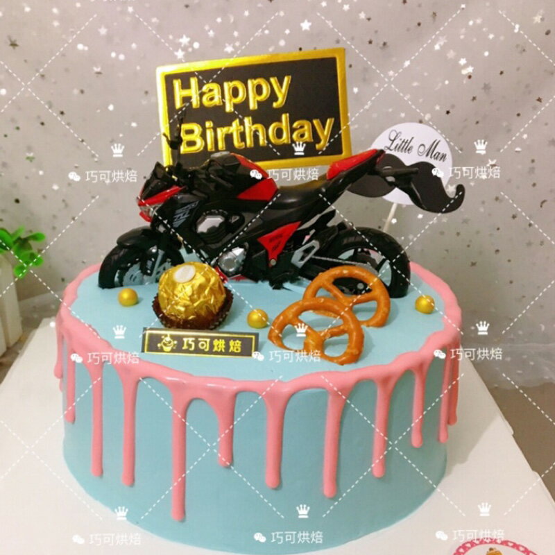 父親節摩托車蛋糕裝飾擺件仿真合金滑行機車怪獸模型男神生日禮物 6