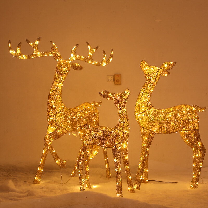 聖誕節發光鹿擺件聖誕鐵藝鹿裝飾品商場酒店場景布置閃粉梅花麋鹿
