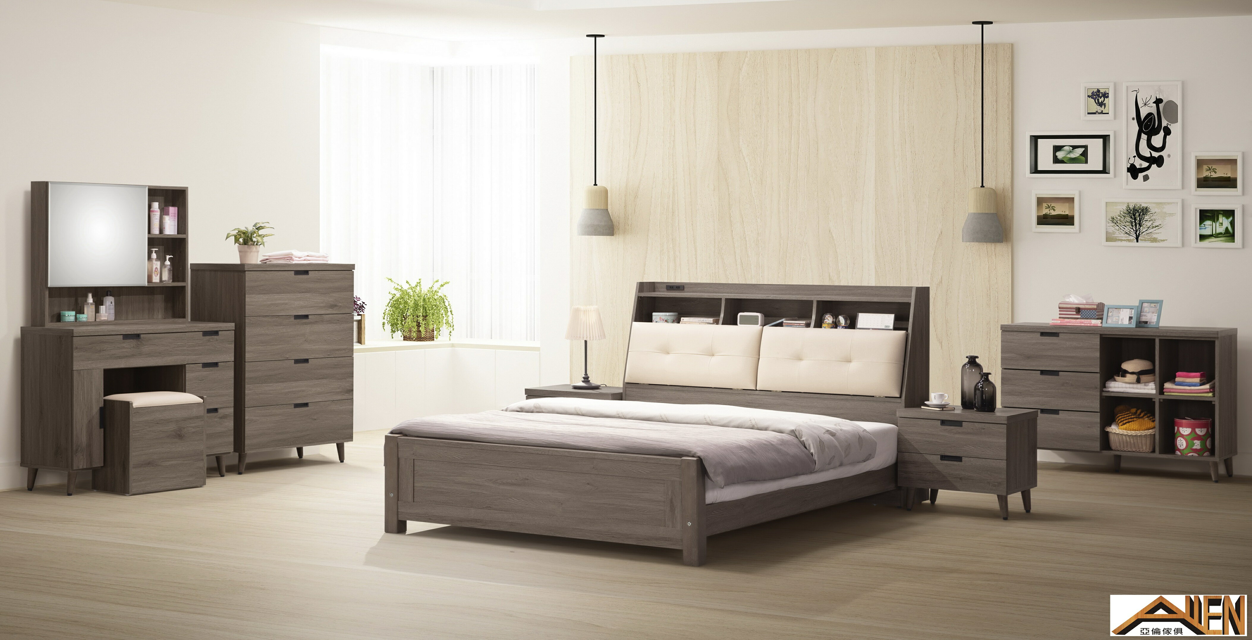 亞倫傢俱*德里茲耐磨木紋低收納櫃 灰橡色 1