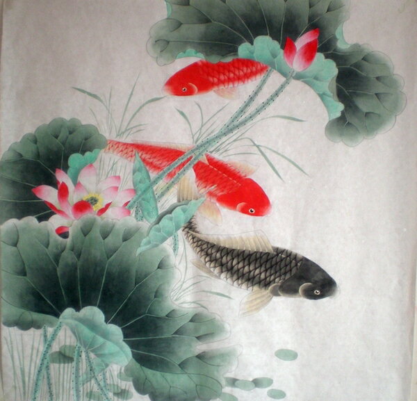 寫意字畫-純手繪鯉魚國畫 工筆花鳥 居家茶樓辦公室裝飾七天預購+現貨