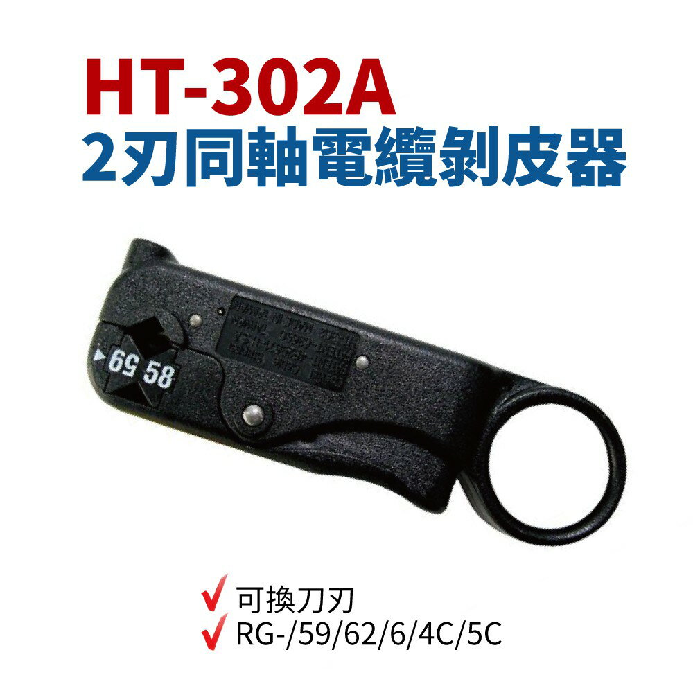 【Suey】台灣製 HT-302A 2刃同軸電纜剝皮器 可換刀刃 RG-/59/62/6/4C/5C 剝皮鉗 剝皮