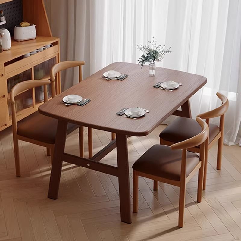 餐桌北歐家用小戶型輕奢簡約現代胡桃木飯桌出租房長方形桌子組合