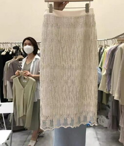 韓國夏季刺繡氣質高腰顯瘦中長包臀蕾絲半身裙子洋裝女