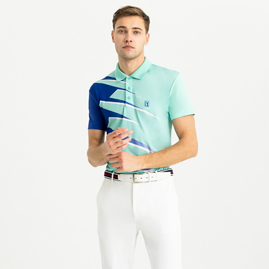 【SUPER GOLF】PGA TOUR 動機能色塊印花POLO衫(男)-透明綠 [APP下單享4%點數]
