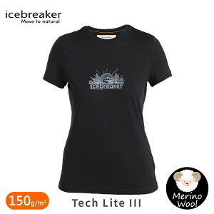 【Icebreaker 女 Tech Lite III圓領短袖上衣(光輝景緻)150《黑》】0A56YF/排汗衣