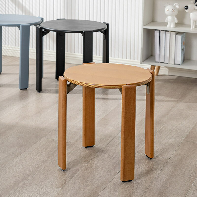 中古實木餐凳北歐日式梳妝凳子 ins櫸木家用換鞋凳小板凳圓形茶几 全館免運