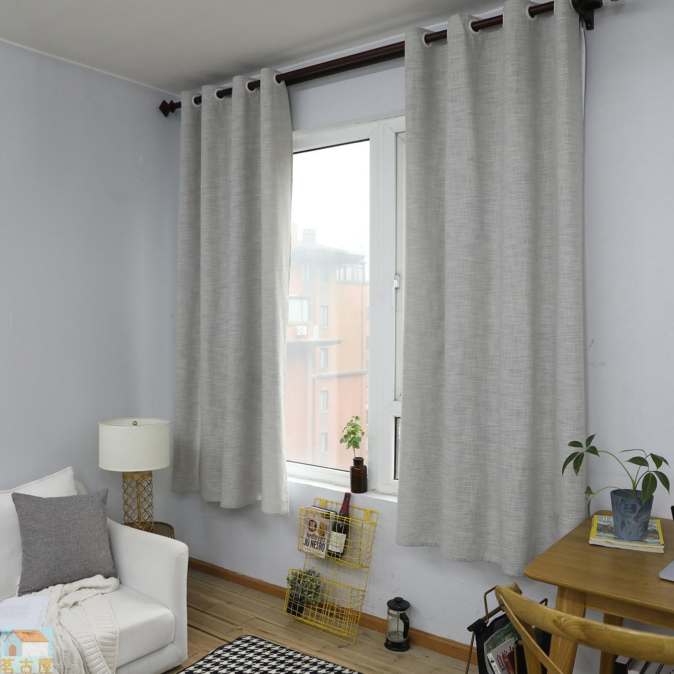 55*85 美式純色棉麻亞麻窗簾簡約現代客廳臥室飄窗麻料成品半遮光