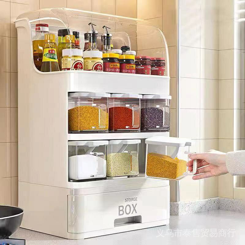 新品特惠大容量家用廚房用品收納盒多功能廚房調味盒置物架佐料罐瓶套裝
