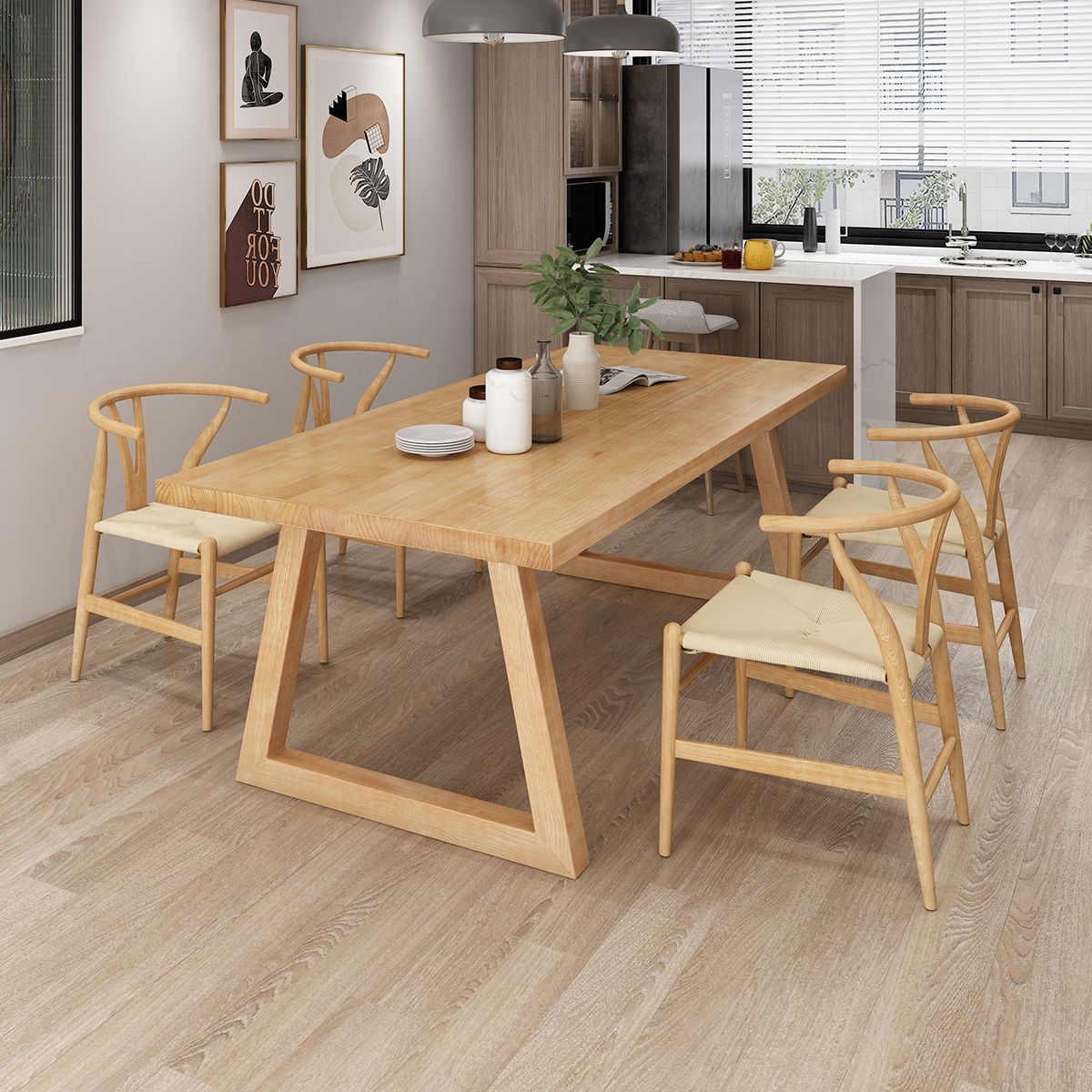 北歐原木餐桌椅組合長條桌小戶型純實木吃飯桌子簡約長方形桌1068