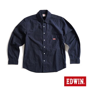 EDWIN 紅標長袖襯衫式外套-男款 丈青色 #夏日沁涼衣著