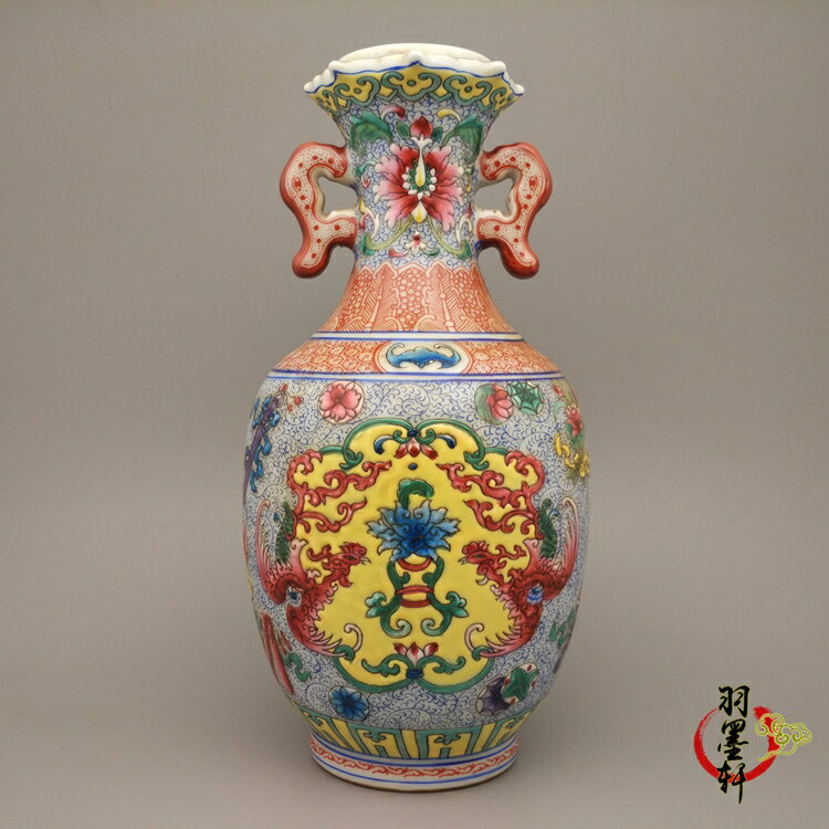 清乾隆粉彩琺瑯彩雙耳花瓶古董古玩仿古老貨陶瓷器手繪精品收藏| 協貿