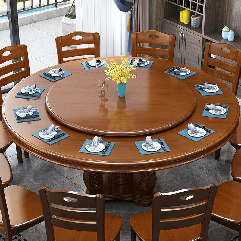 【免運】美雅閣| 中式實木圓桌餐桌椅組合現代簡約家具帶轉盤家用圓臺飯店餐廳桌子