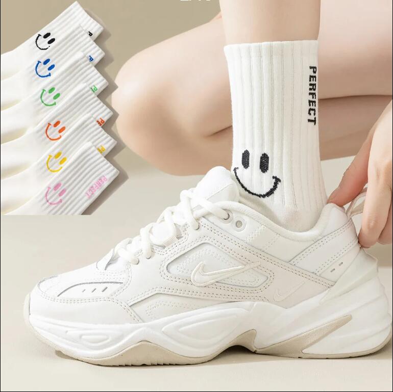 襪子女短襪春夏季棉襪防臭運動潮襪日系笑臉襪女士中筒襪純白襪子【繁星小鎮】P