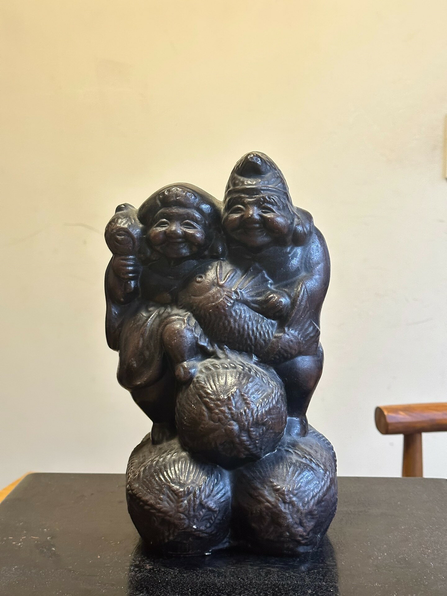 日本中古迴流年代物惠比壽大黑天置物擺飾 事業健康雙財神