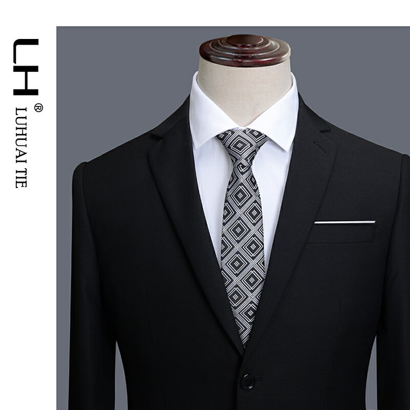 LH懶人領帶男黑色格紋拉鏈式韓版學生潮流正裝商務職業男士一拉得