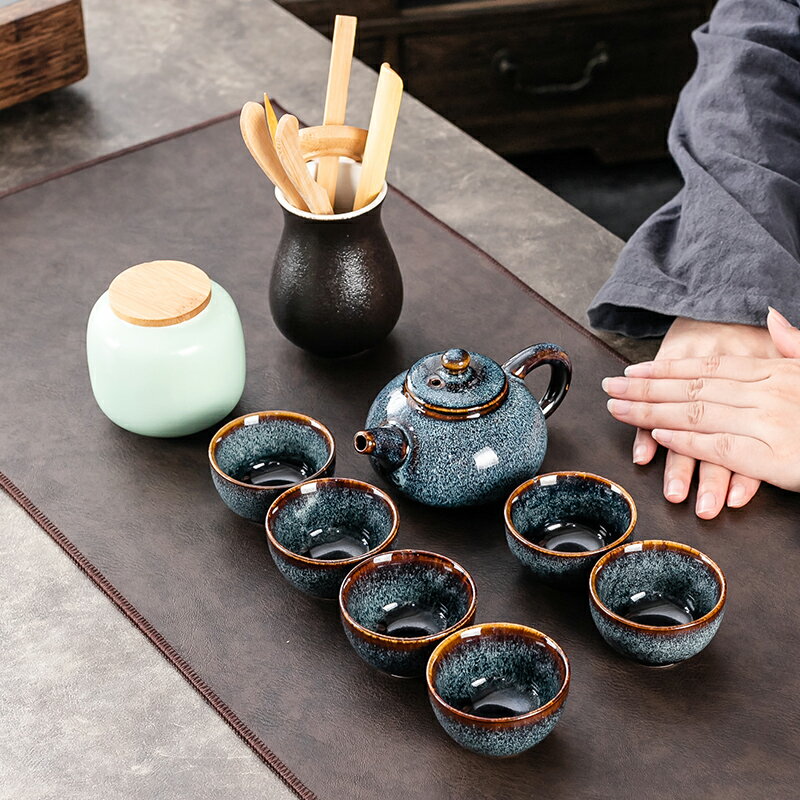 功夫茶具套裝陶瓷紫砂茶壺蓋碗簡約家用茶具小套裝茶葉罐茶道M