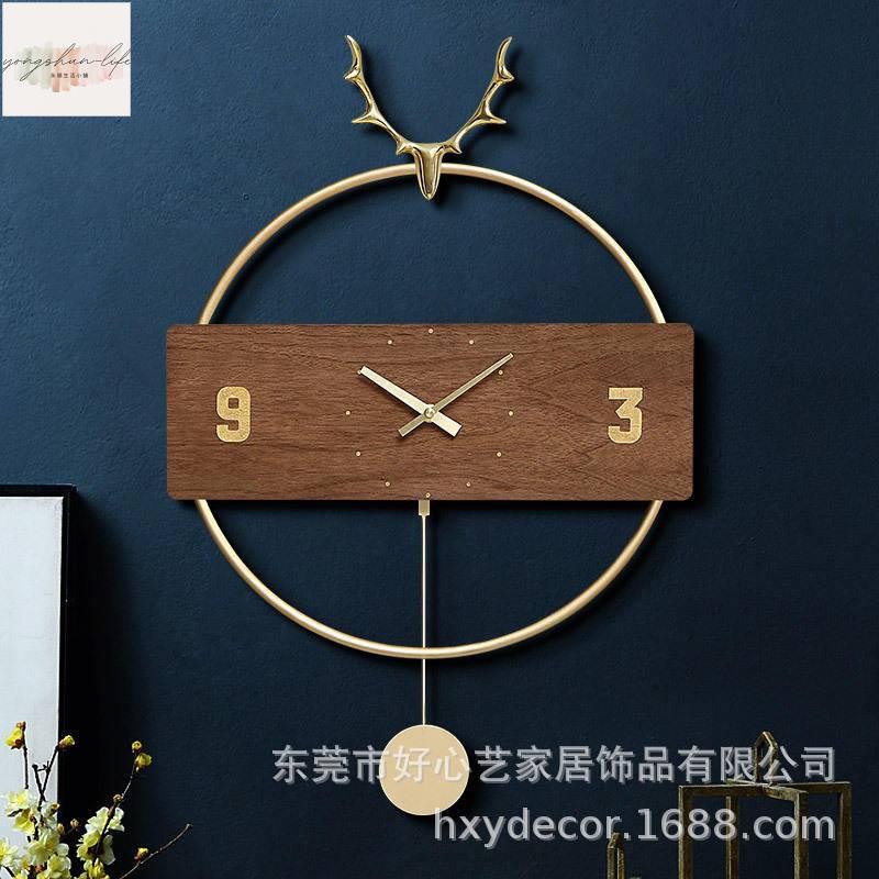 歐式 金屬掛鐘客廳 圓形 麋鹿 鐵藝 裝飾時鐘 鹿頭 時尚掛錶 靜音 北歐鐘錶