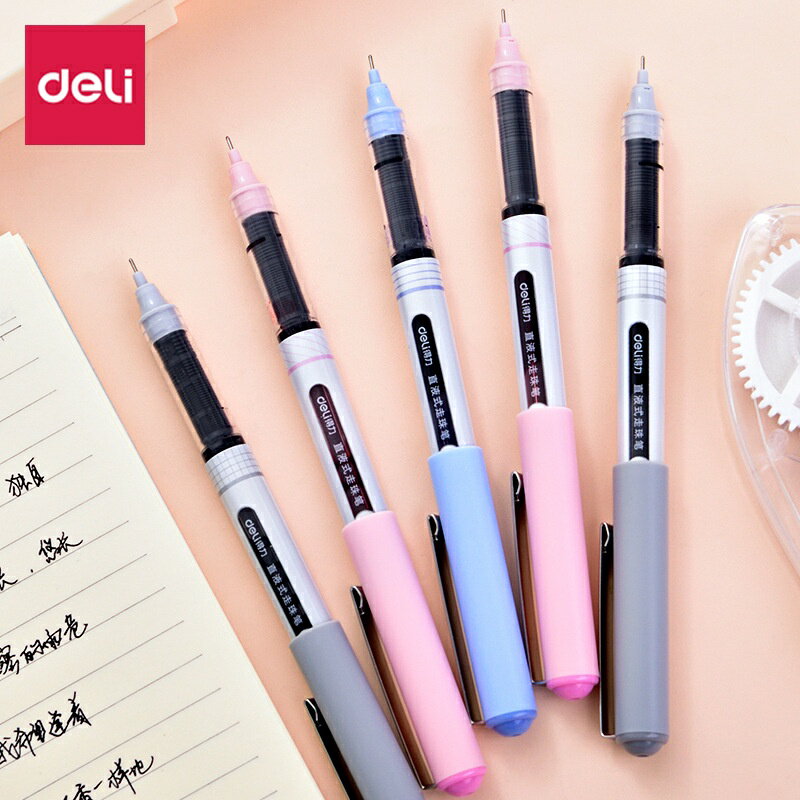 台灣現貨｜得力 直液式滾珠筆 全針管大容量 辦公用 文書用｜丹丹悅生活