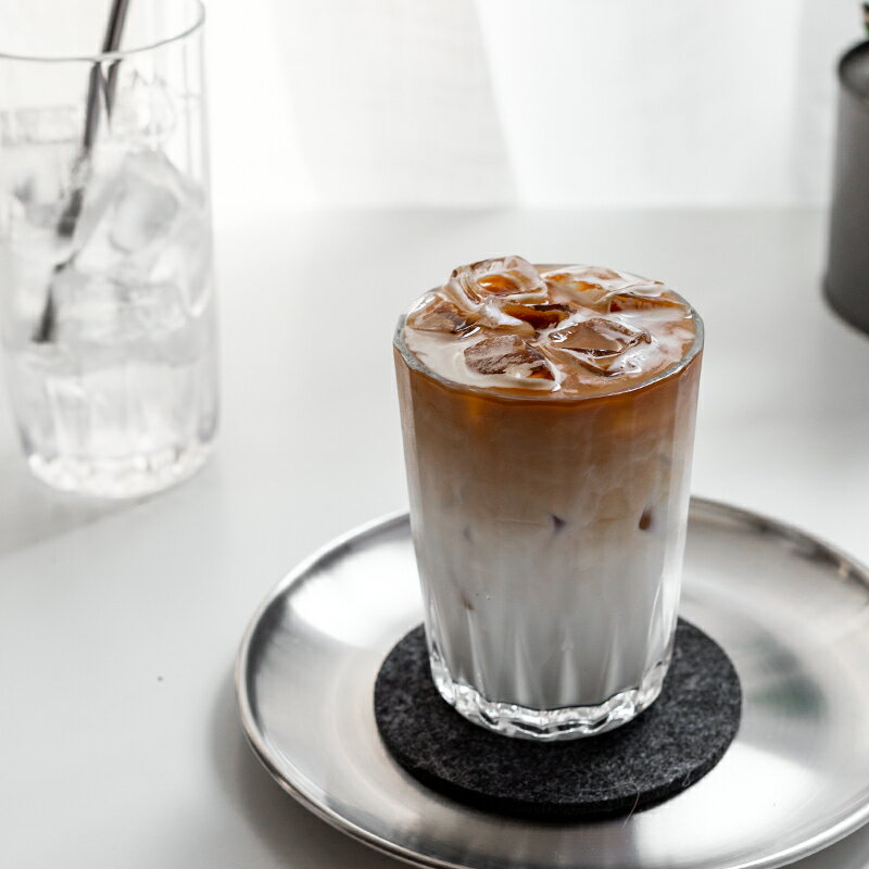 壹銘 簡約條紋透明玻璃冰美式咖啡杯摩卡拿鐵杯ins風擺拍果汁水杯