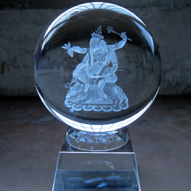 3D四臂象神擺件水晶球內雕球辦公室裝飾品創意家飾送朋友招財風水