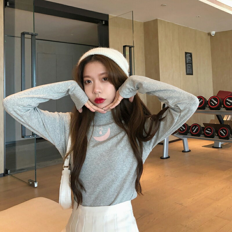 打底衫女秋冬半高領韓版內搭長袖修身洋氣黑色上衣T恤年新款 2