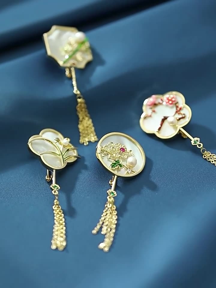 復古設計感梅蘭竹菊天然防貝珍珠胸針小眾古風流蘇女胸花別針配飾