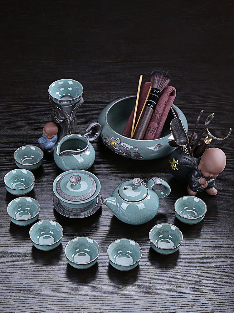 功夫茶具套裝家用整套仿宋哥窯陶瓷開片可養蓋碗茶壺茶杯泡茶送禮