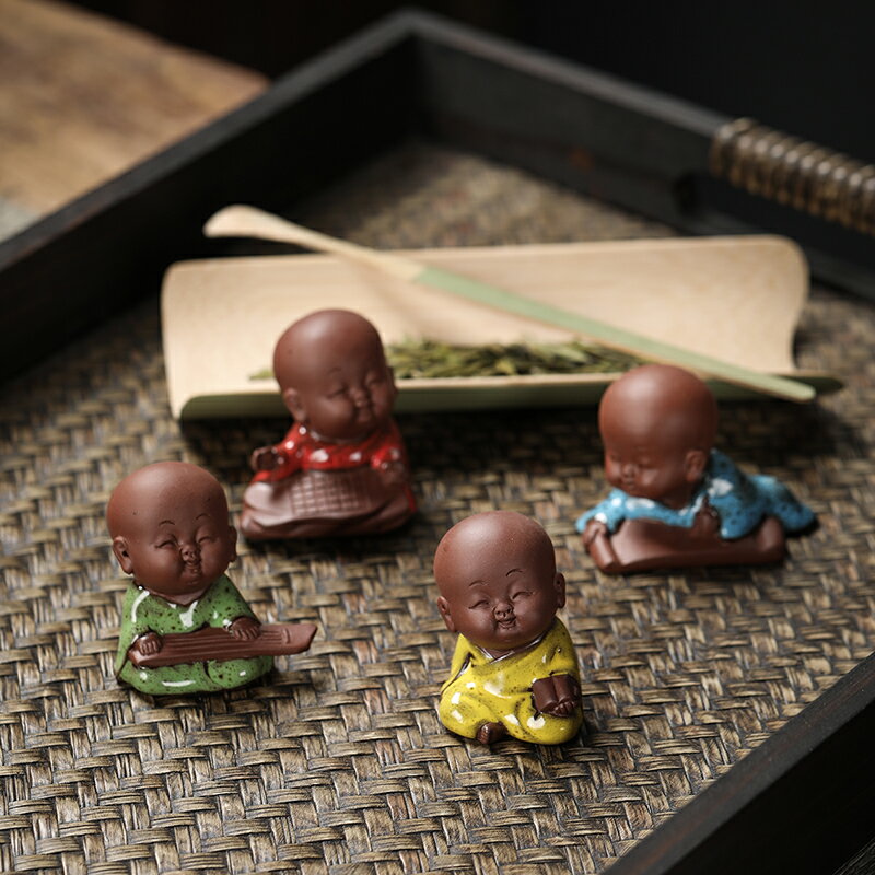 指尖紫砂茶寵擺件小和尚可養琴棋書畫花盆魚缸擺件茶玩茶藝