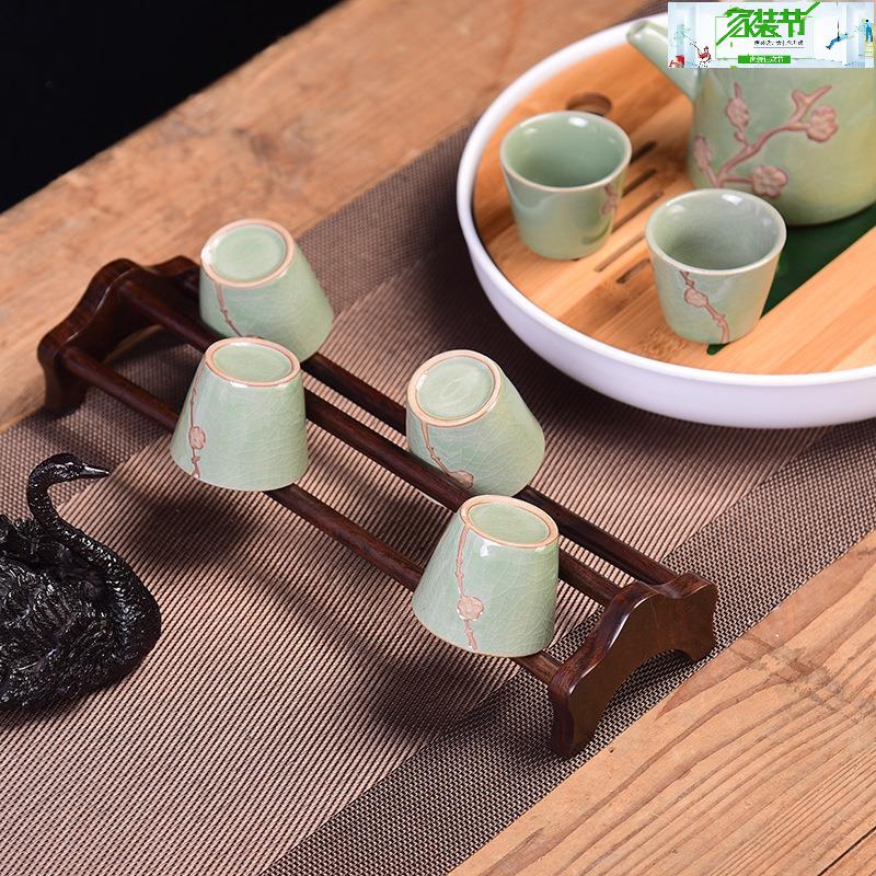 黑檀木功夫茶杯收納架單層晾杯架茶具瀝水置物架實木杯託茶道配件/架子/置物架/收納架/儲物架/茶具架/茶杯架