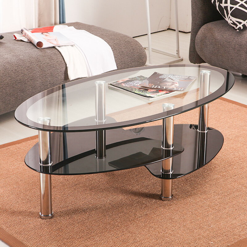 創意小戶型茶幾簡約客廳鋼化玻璃茶幾桌現代橢圓形家用桌子不銹鋼
