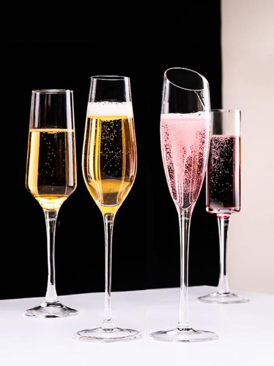 水晶香檳杯起泡酒高腳杯套裝家用創意高顏值香檳杯一對雞尾酒杯子 全館免運