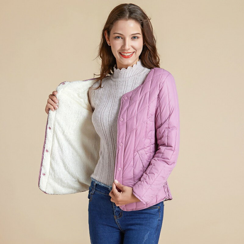 【巴黎精品】現貨+預購 鋪棉外套休閒夾克-格紋羊羔絨圓領短款女外套2色a1hp54