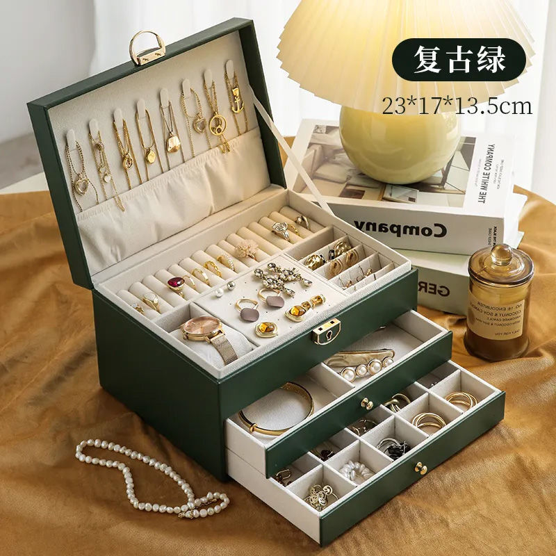 飾品首飾收納盒 首飾收納盒高檔精緻耳環耳釘項鏈戒指黃金手飾品盒子大容量珠寶箱