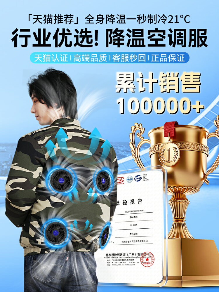 36V空調服男款夏季製冷帶4個風扇的衣服降溫工作服工地迷彩勞保服