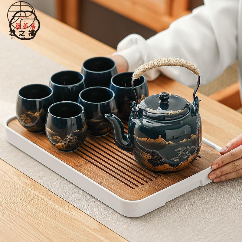 免運 工廠直銷 茶具 茶壺 功夫茶具 茶壺套裝 涼水壺陶瓷茶壺茶具套裝家用客廳大容量復古中式提樑壺花茶杯茶盤店長推薦/特惠 工廠現貨出 特價出 全館折扣 售後保障 zm5319