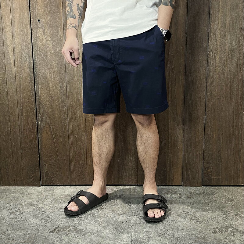 美國百分百【全新真品】Tommy Hilfiger 短褲 棉質 男款 TH 休閒褲 logo 印花滿版 深藍 DD09