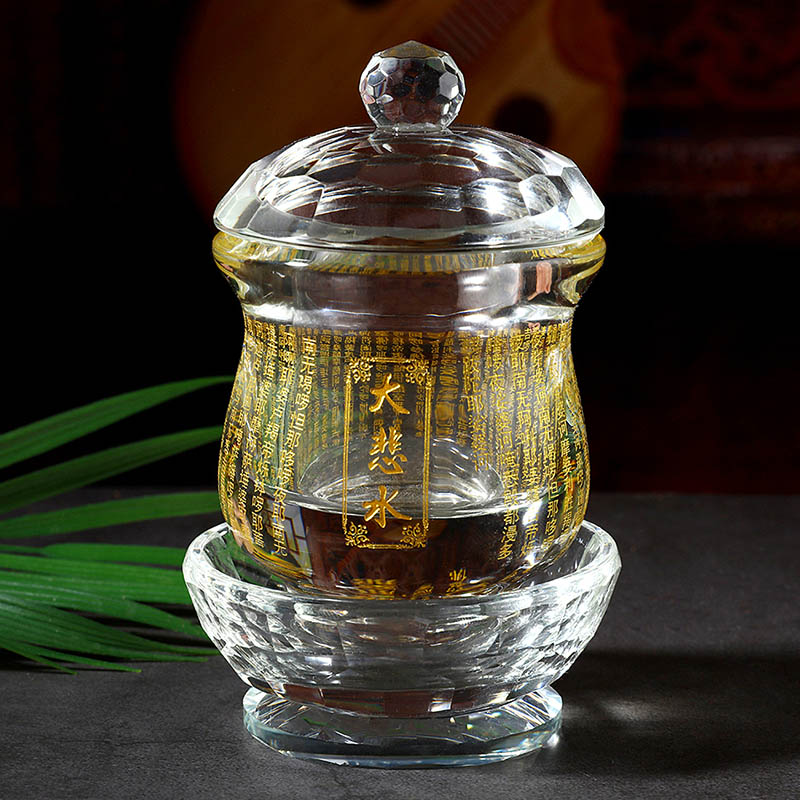 藏傳佛教大悲水貢杯地藏水供水杯圣水杯水晶蓮花佛教用品大號
